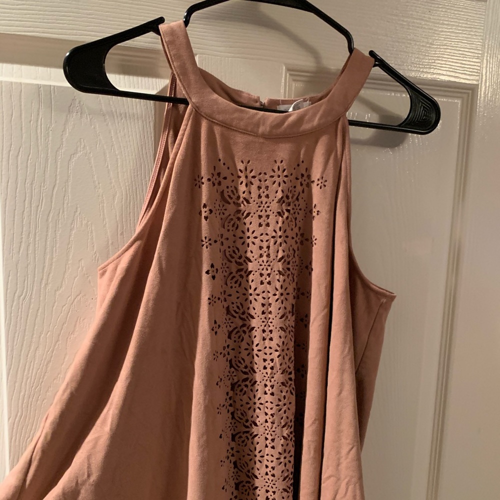 Peach Tank with Floral Cutouts